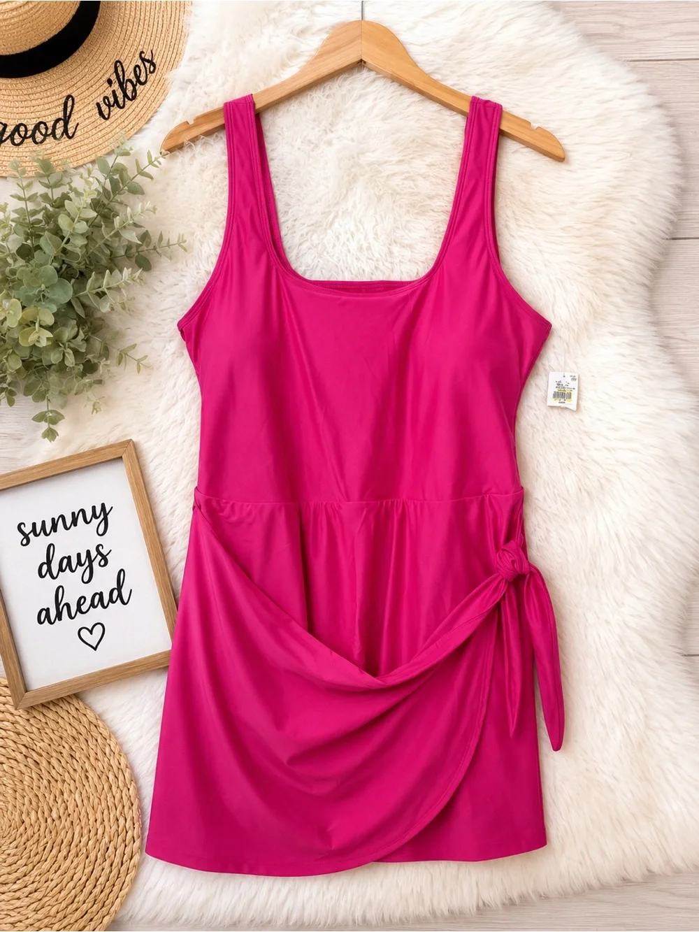 Old Navy Bright Fuchsia One-Piece Swim Dress with Side Tie